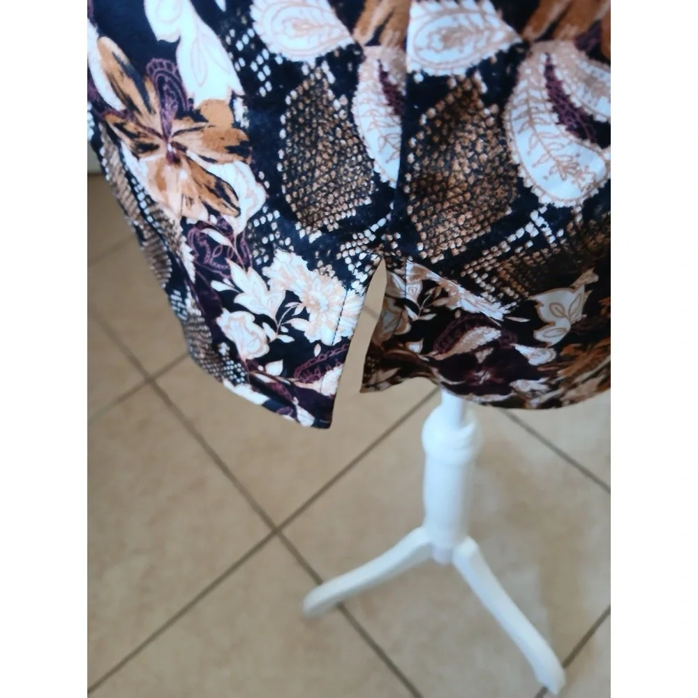 Marc New‎ York Women's Blouse Tunic Brown & Purple Floral Long Sleeve Bohemian